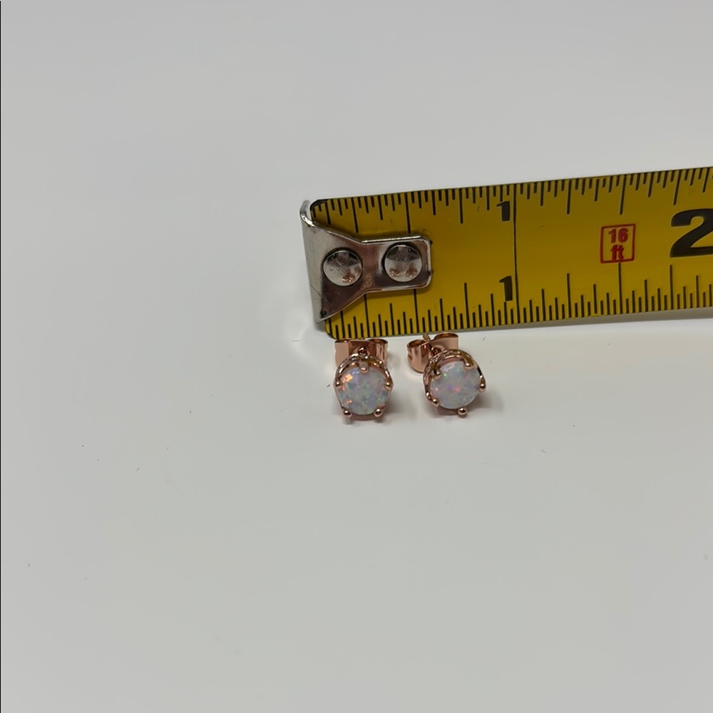 Rose Gold and Simulated Opal Earrings - Picture 4 of 4